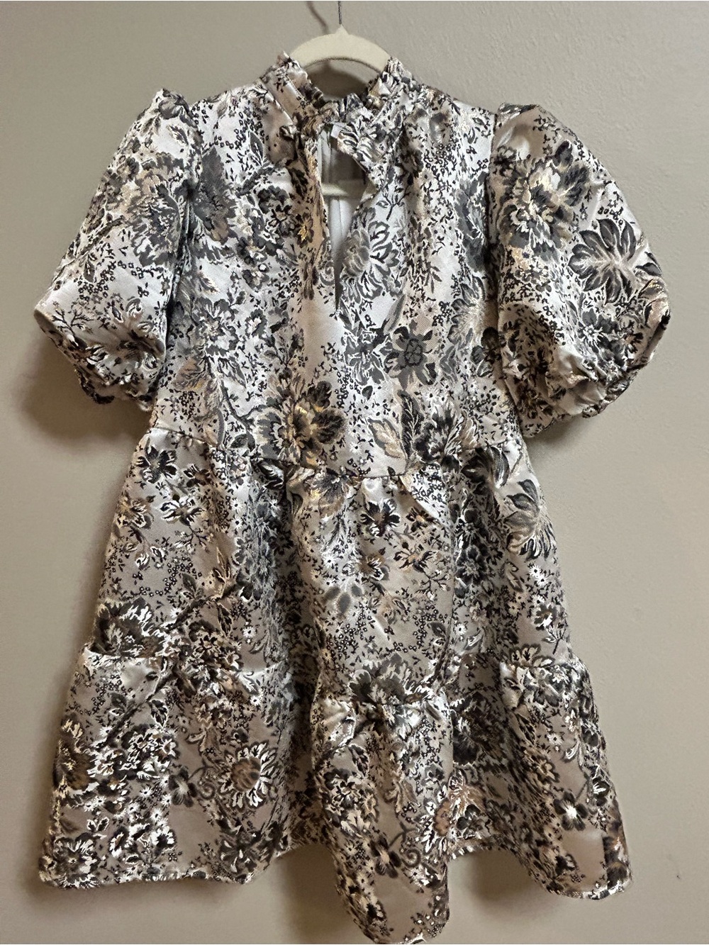 Sugarlips Metallic Jacquard Dress XS Floral Puff Sleeve Special Occasion NWT